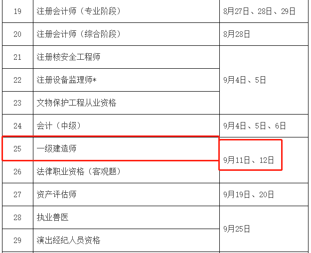 一级建造师考试时间